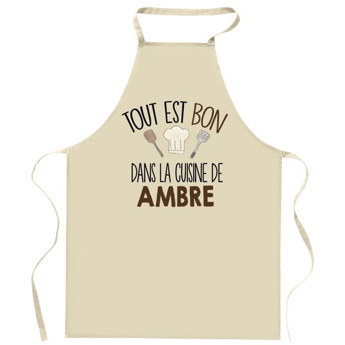 Planetee Tablier Tout est bon dans la cuisine de AMBRE | Cadeau original Prénom pour Cuisinière | Vêtement Blouse protection