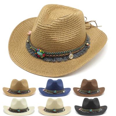 Summer Women's Men's Sun Hat Western Cowboy Gentleman Jazz Sunscreen Handmade Straw Hats