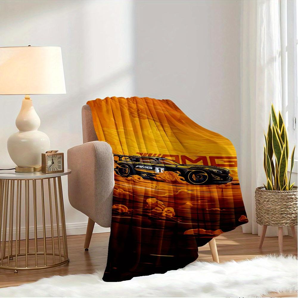 For RacingCar,AMG,Speed-Themed Flannel Blanket, Glam Style, Digital Print, All-Season Comfort, Tear-Resistant, Knitted Craftsmanship, Polyes