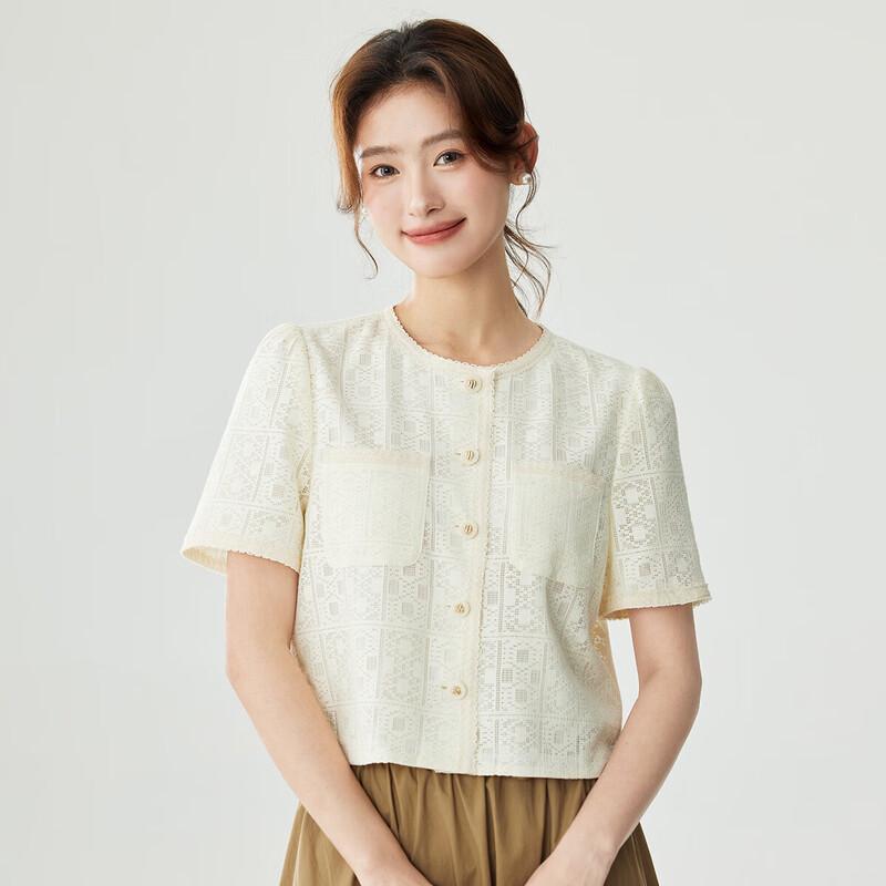 INMAN Elegant French Style Hollow Out Short Sleeve Blouse S