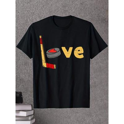 European Sizes Children Ice Hockey Valentine'S Day T-Shirt - Hockey Stick & Puck Graphic Tee, Soft Breathable Fabric for Boys & Girls, Valentine'S Day
