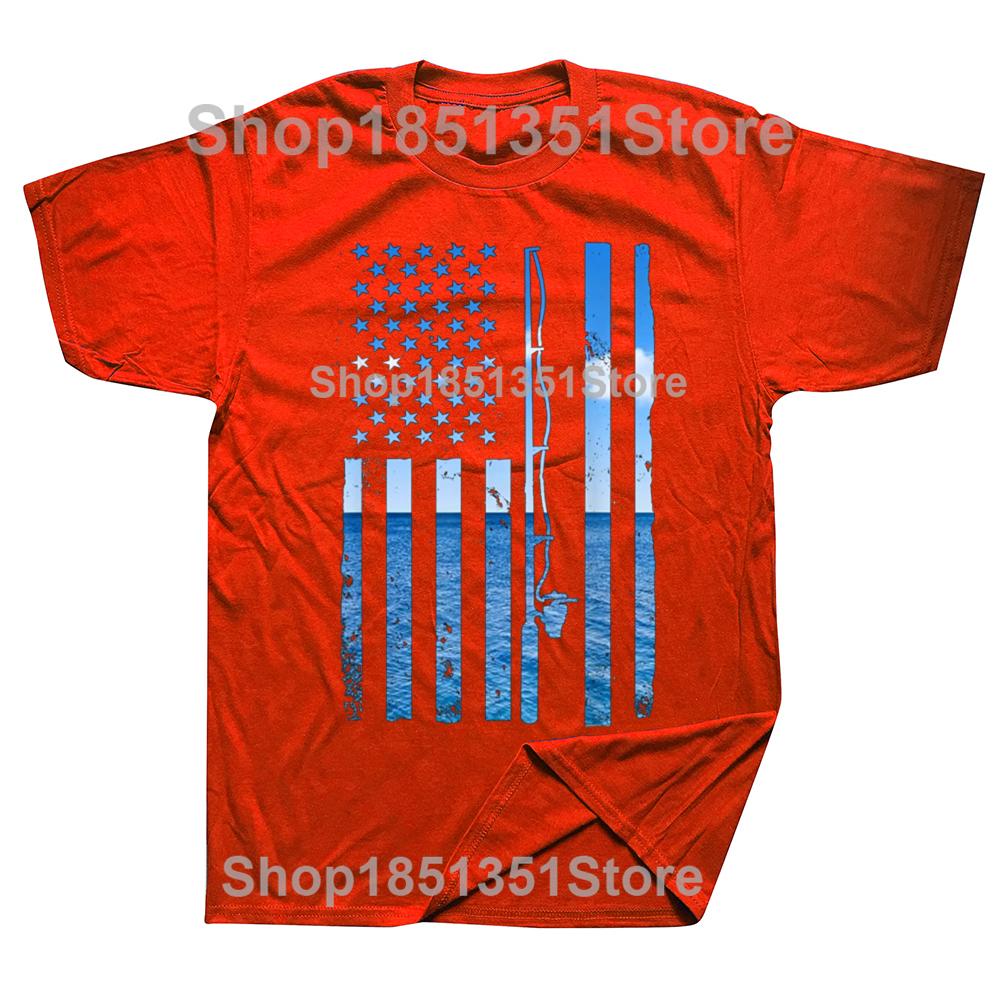 Funny American Flag Fish Fisher Fisherman Graphic Tshirt Fashion Casual Oversized Fishing Lover Tshirts Mens Cotton T Shirt