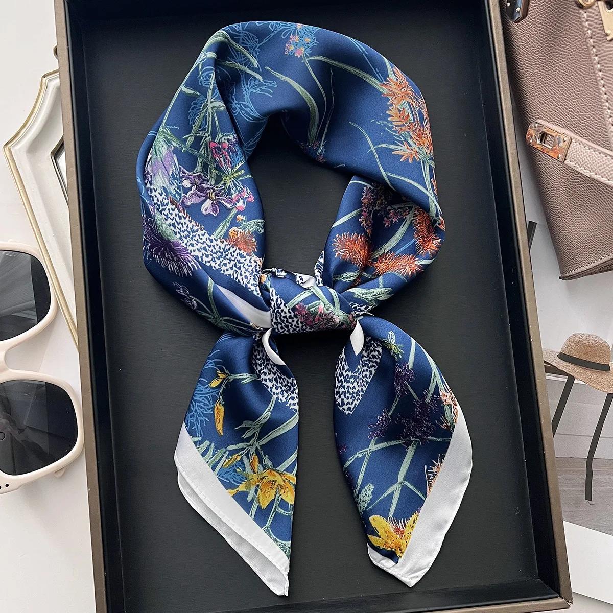 

70Cm Luxury Print Silk Square Scarf Women Hijab Hair Bands Neckerchief Female Satin Shawl Ribbon Headband Fashion Wraps Bandana 70x70cm
