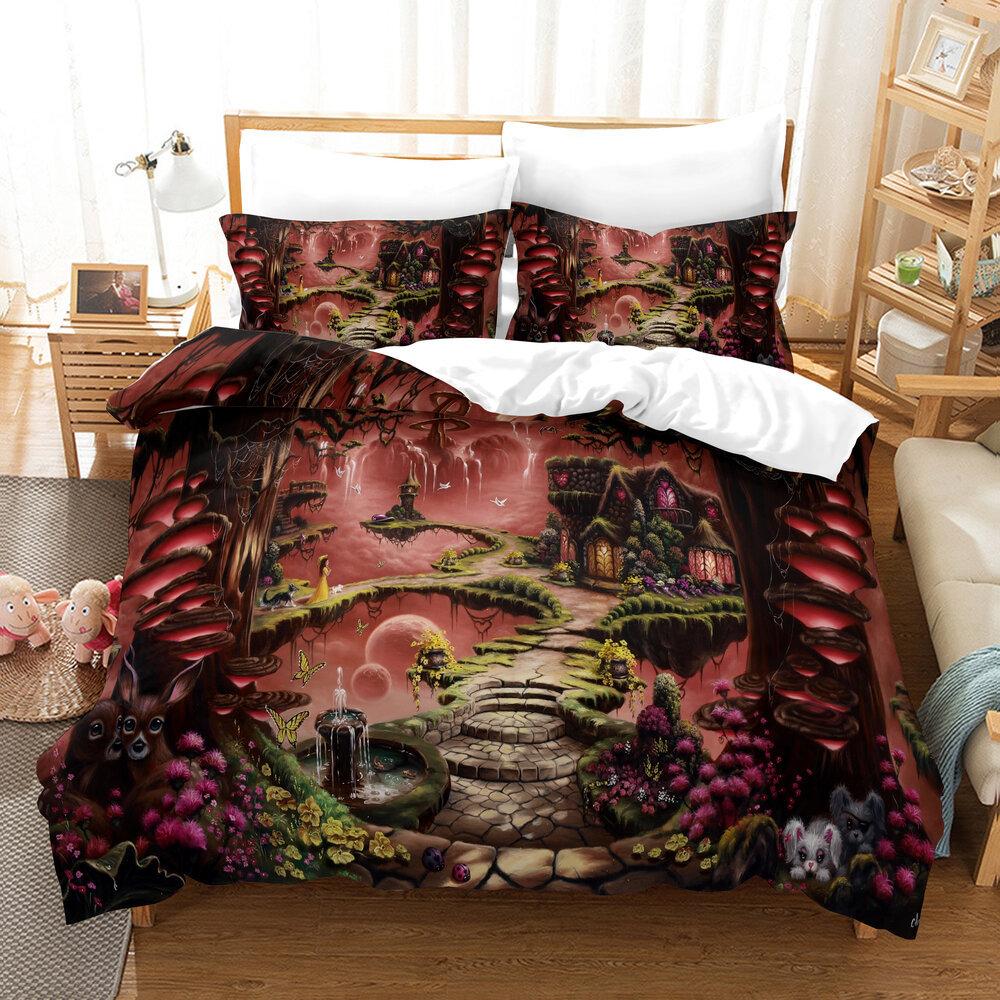Dream Landscape 3D Digital Printing Three-Piece Quilt Cover Sheet Kit