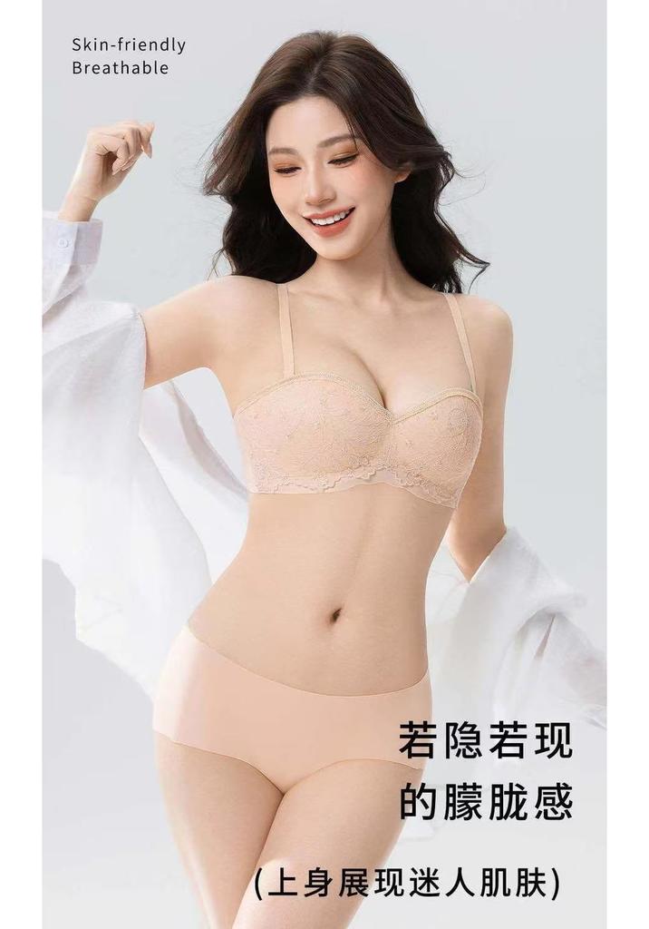 Oudifen Strapless Half Cup Lingerie for Women with Small Breasts Gathered Together, Revealing a Large, Thick Lace and Sexy Look. 2026 New Article Bra