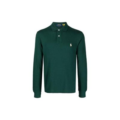 Polo Polo a Maniche Lunghe Slim Fit Tinta Unita con Colletto Quadrato Uomo top Verde 710681126-084