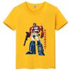 T-shirt per bambini in puro cotone con stampa cartone animato Optimus Prime dei Transformers, nuovo stile estate 2026, maglietta top per genitori e figli