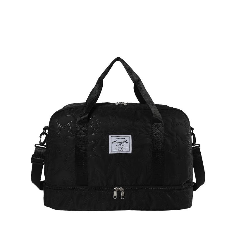 

Large-capacity embossed going out leisure portable travel bag dry and wet separation sports fitness bag can be set, tie rod belt shoe compartment чорний