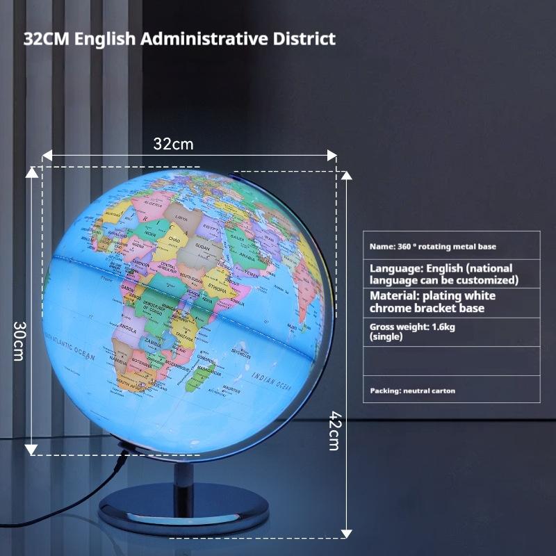 20/25/32cm Glob Pământesc Glob Pământ 360°720° Rotativ Bază Metalică Globi Școală Geografie Materiale Didactice Luminous English Globus Erde