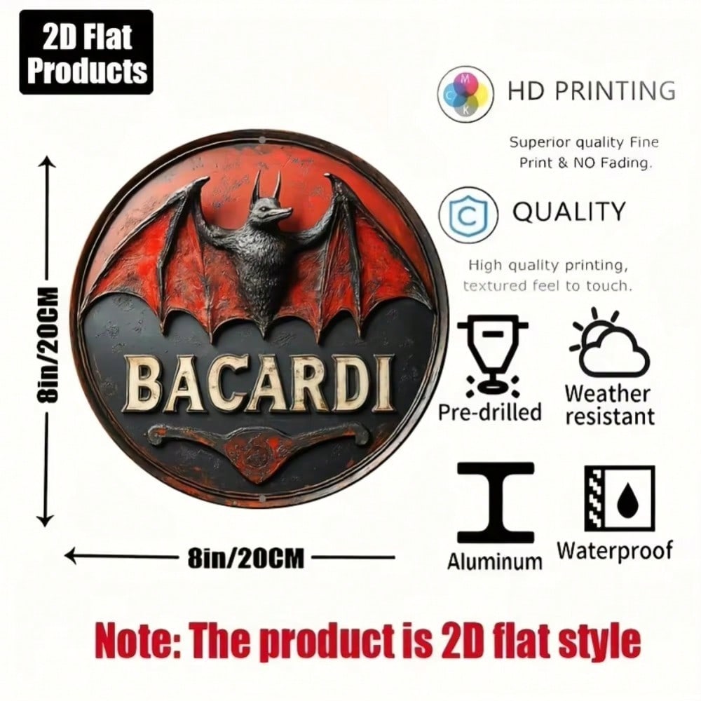 

Bacardi Logo Round Aluminum Plaque Wall Art Metal Sign For Bar Home Decor 20x20