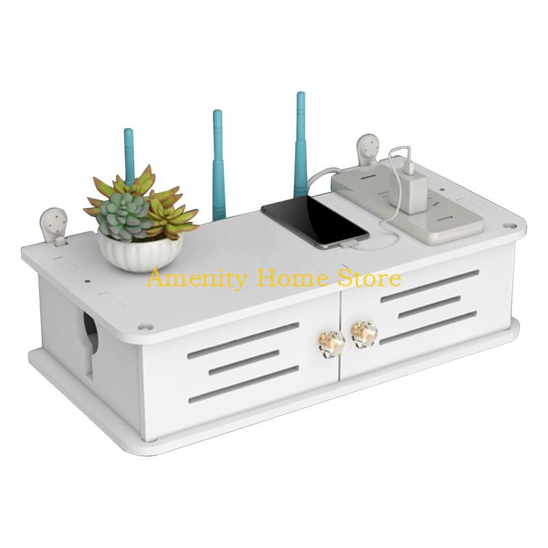 

F26C Wifi Router Storage Box Cable Holder Wall Mounted Support Shelf for Home Bedroom Office Phone Charging Cables