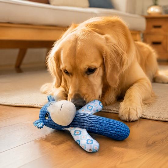 Durable Dog Chew Toys Squeaky Plush Toy, Cute Animal Shape, Corduroy Crinkle Paper Reinforced Suture Pet Playthings Interactive Teeth Grinding Toy