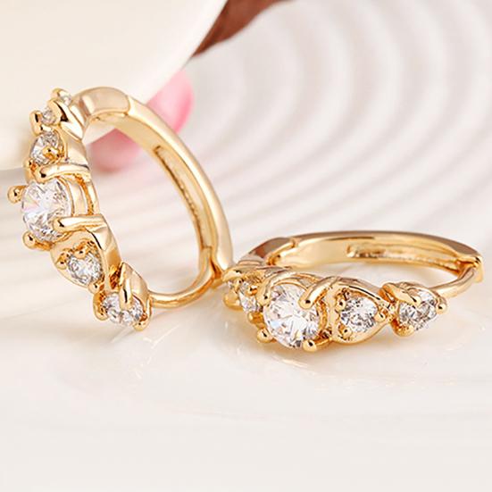Luxury Women Gold Plated Heart Multi Rhinestones Clip Earrings Ear Jewelry