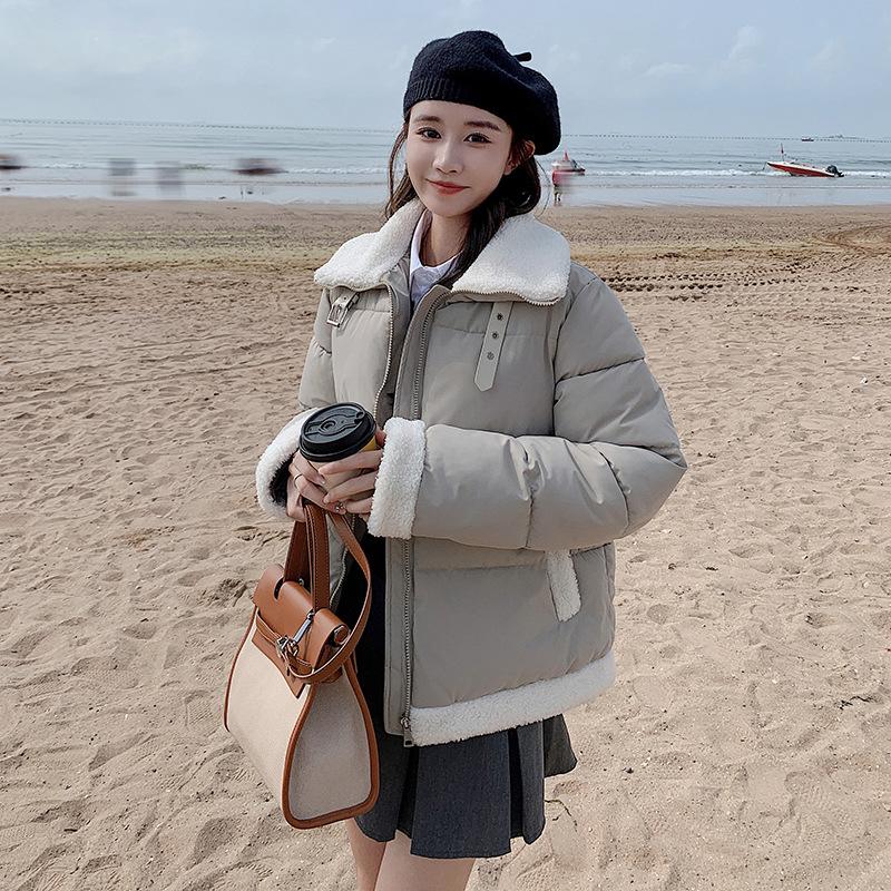 FASHION cotton-paddedvelvet women's 2024 new stand-up collar loose cotton-paddedlamb wool splicing cotton-padded s winterwomen's s Clothes