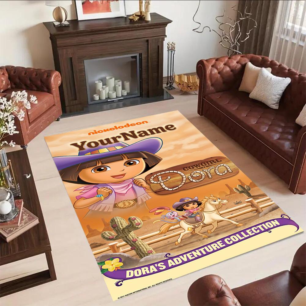 Dora Explorer Customizable Name Floor Mat Design for Playrooms Study room Dormitory Game Room Anti-slip Rug Office home decor