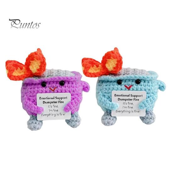 

2 шт. Позитивный крючком мусорный контейнер в виде пламени с поощрительной открыткой, эмоциональная поддержка, ручная работа, вязание, мусорный бак, кукла, украшение, орнамент синий/фиолетовый