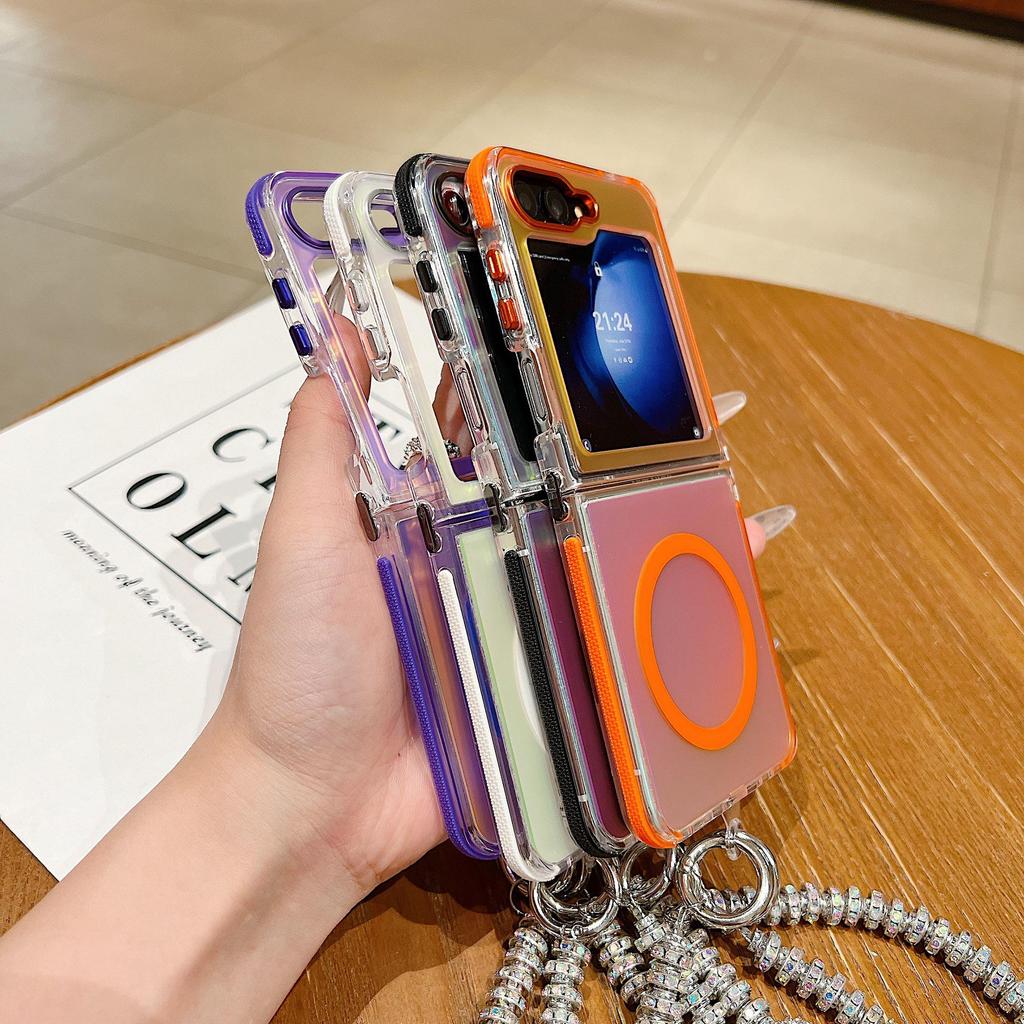Samsung Z Flip 7 Chameleon Magnetic Case with Diamond Lanyard