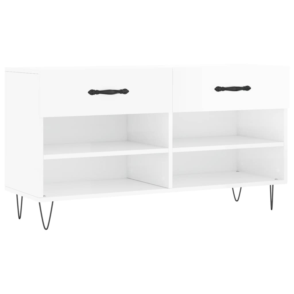 Shoe Bench High Gloss White 102 x 35 x 55 cm Engineered Wood