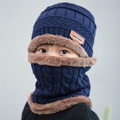 Kids Boys Girls Winter Fleece Hat Scarf Thicken Knit Windproof Hats Bib Scarves Children