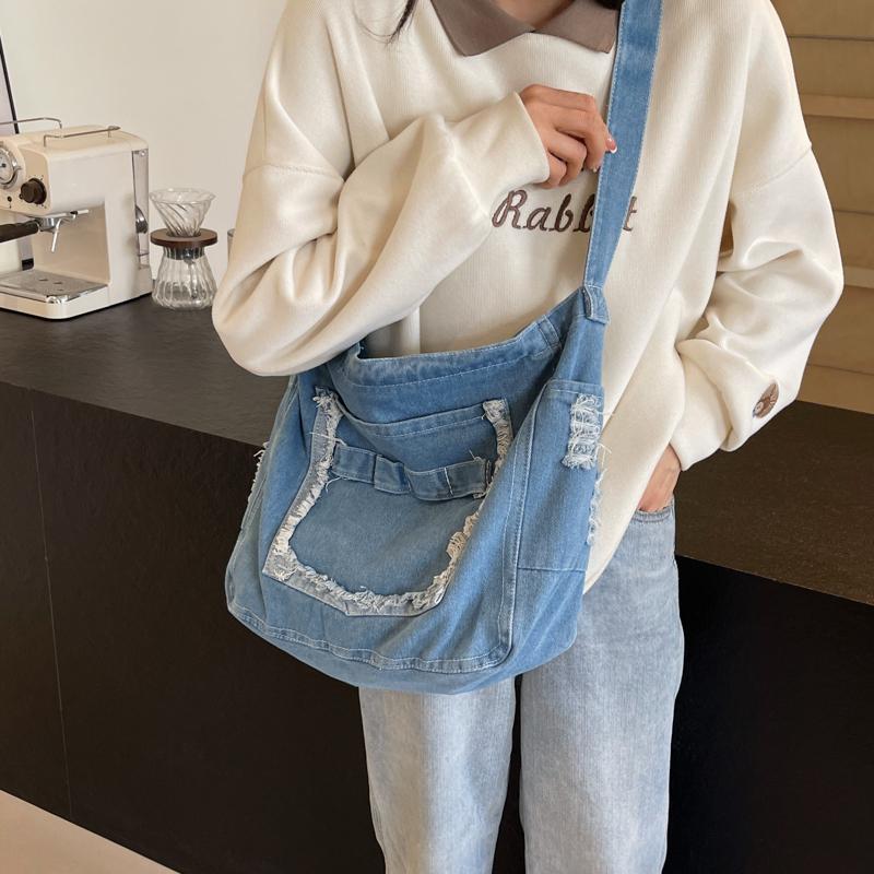 Denim Messenger Bag Damen Große Kapazität Umhängetasche Student Schultertasche