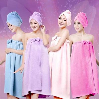 Damen-Bademantel-Set mit niedlicher Schleife, schnell trocknend, Spa-Wraps und Duschhaube