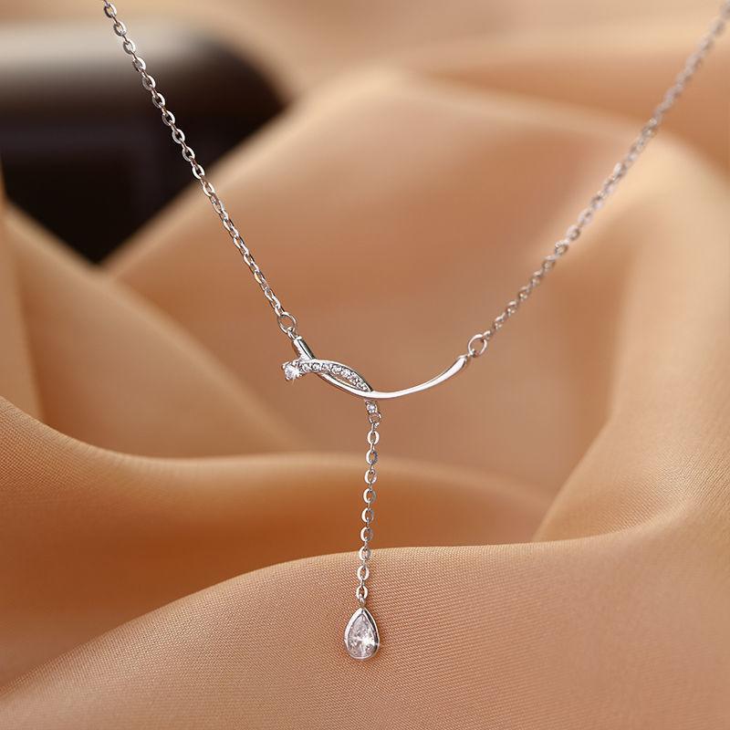 Korean Trend Gentle Temperament Zircon Water Drop Necklace, Cold Wind Simple Super Fairy Girlfriend Collarbone Chain Woman