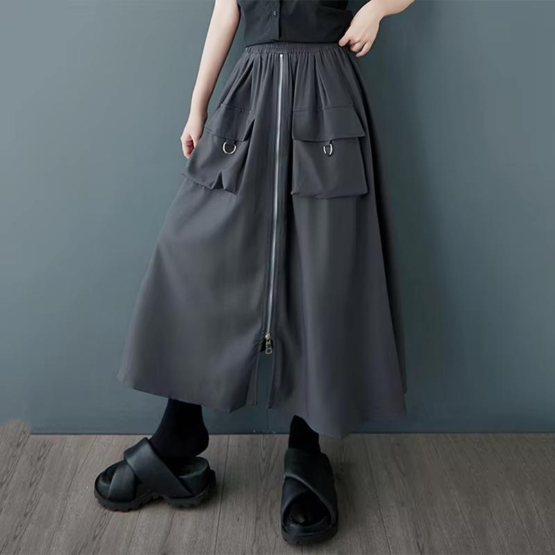 

XITAO Zipper Pocket Patchwork Split Skirt GYX1559 One Size серый