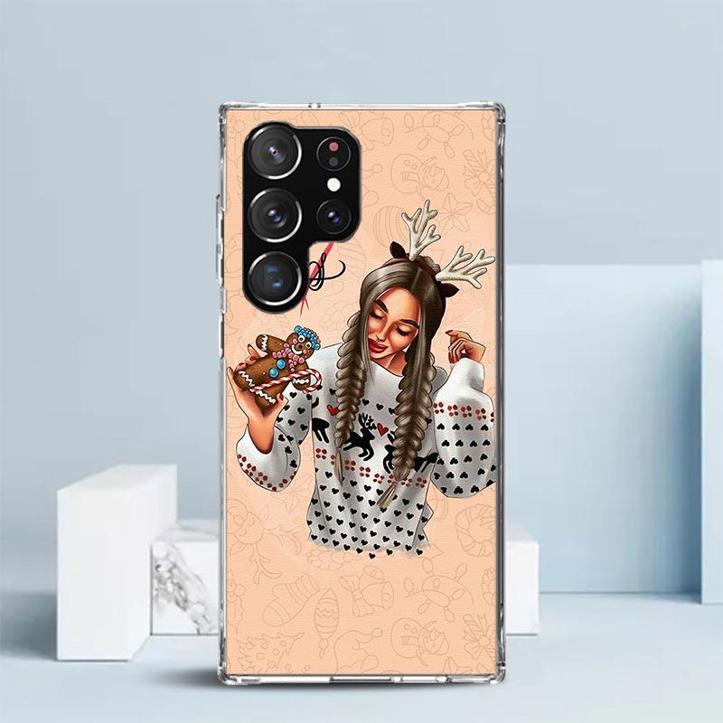 Christmas Art Girls Coffee Phone Case For Samsung Galaxy S24 S25 Edge S26 Ultra S22 S23 Plus S21 + S20 FE Soft TPU Back Cover Ga