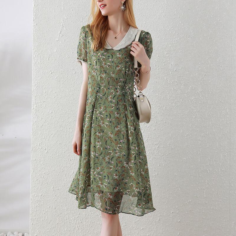 Elderly Women s Chiffon Short-Sleeve Midi Dress 3XL