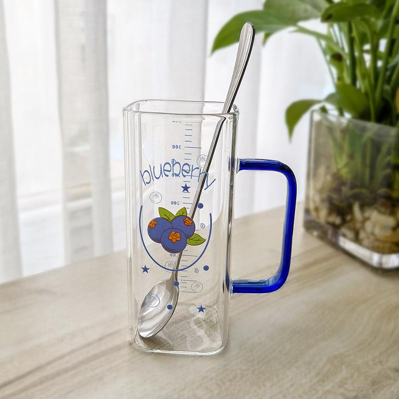 

Високоякісна скляна чашка з соломинкою, ручкою, кришкою, ложкою та принтом фруктів у формі серця