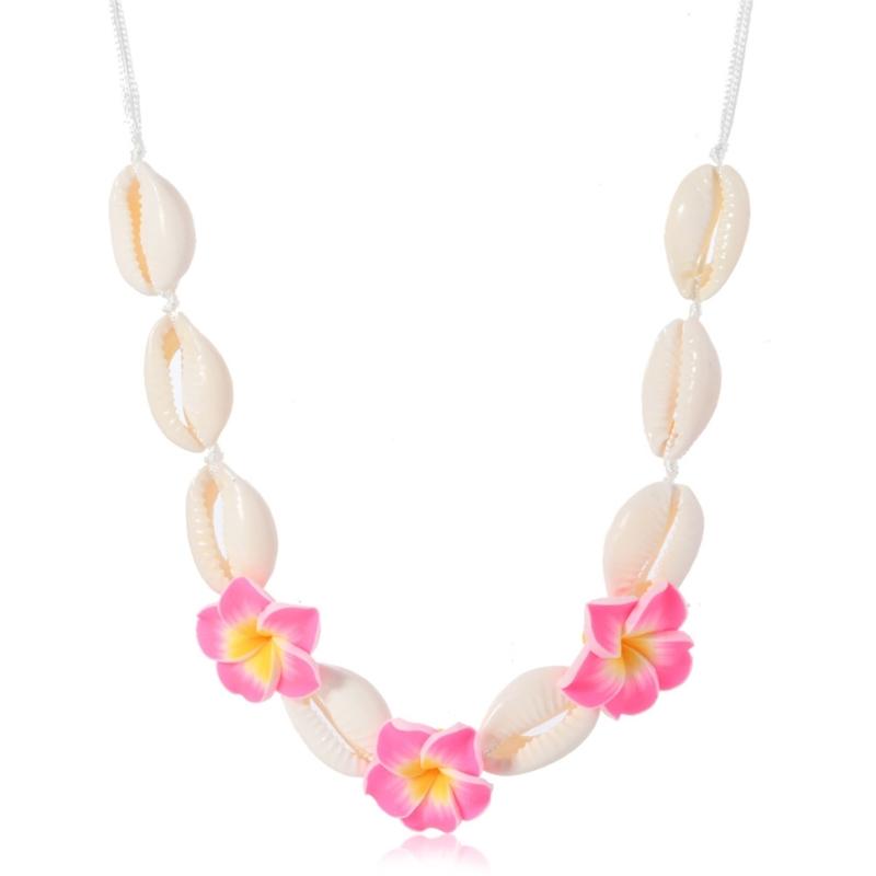 Elegant Soft Clay Flower and Shell Pendant Necklace Sturdy Flexible Chain Jewelry Accessory Gift