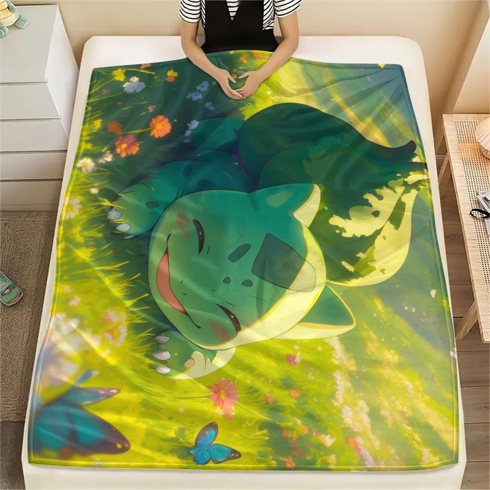 

Bulbasaur Flannel Blanket Print Warm Cozy Soft for Sofa Bed Chair and Picnic.-TING 75x90cm