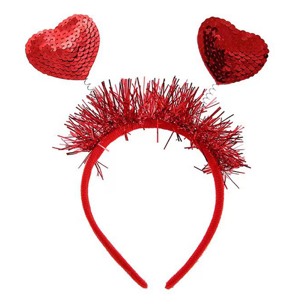 Valentines Day Cute Love Heart Headband Sequins Love Head Bopper Hair Hoop for Party Props Holiday Costume Accessory
