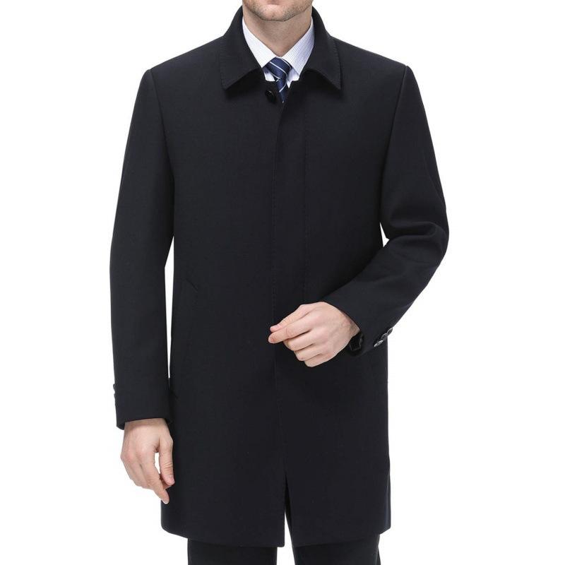 High-end Windbreaker Men's Mid-length Spring and Autumn Middle-aged and Elderly Dad Lapel Casual Coat Business Men's Wool Coat