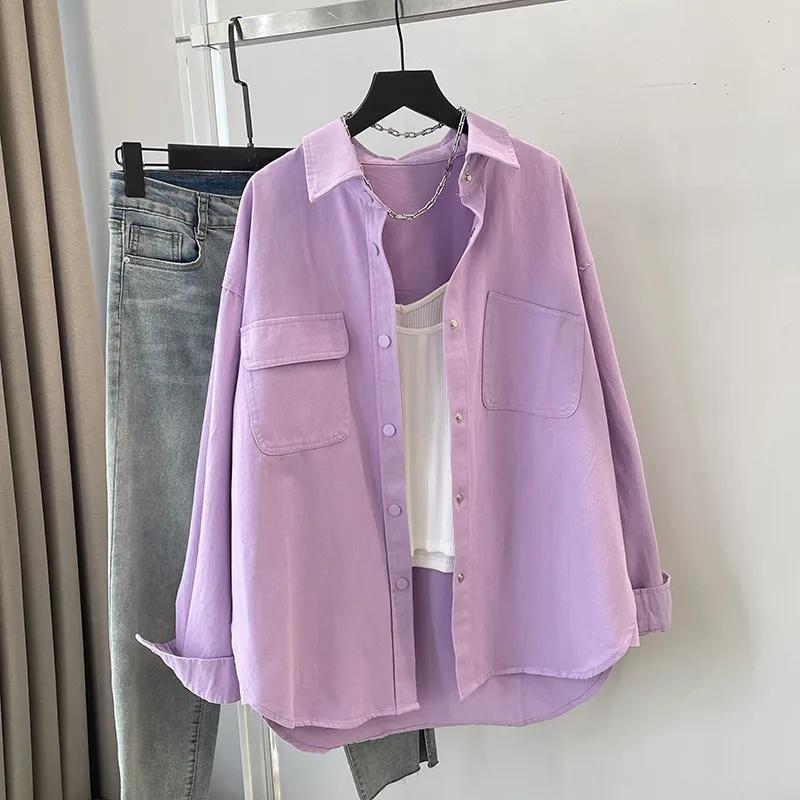 Women's Oversized Casual Shirt Beige Long-Sleeve Lapel Button Down Top