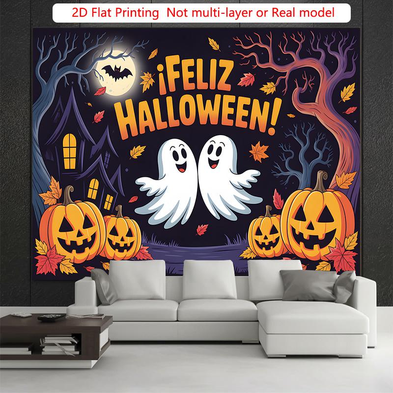 Party Backdrop Halloween Flat Spooky Ghosts Pumpkins Moonlight Trees Photo Booth Decor Party Decor