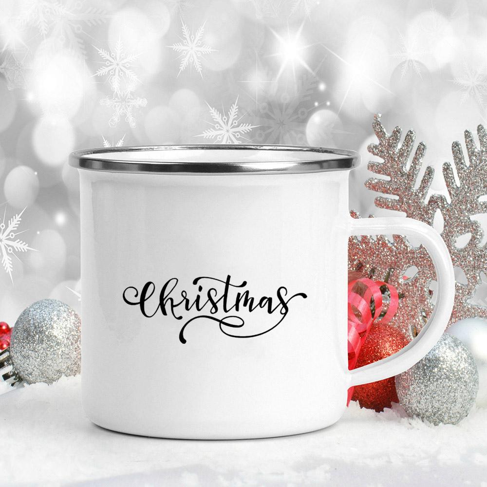 Happy Merry Christmas Tree Bell Mugs Xmas Blessing Coffee Cups Enamel Hot Chocolate Wine Cup Home Party Drink Mug Holiday Gifts