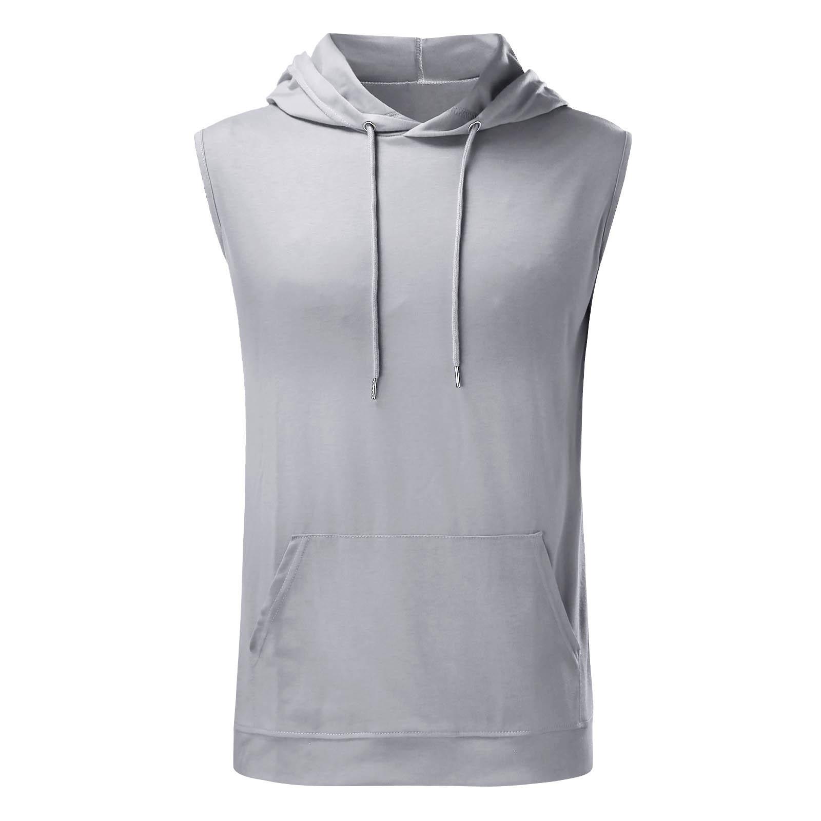 Men s Muscle Workout Sleeveless Hoodie with Zipper Pocket Gym Fitness Training Tank Top Lightweight Breathable Fabric L