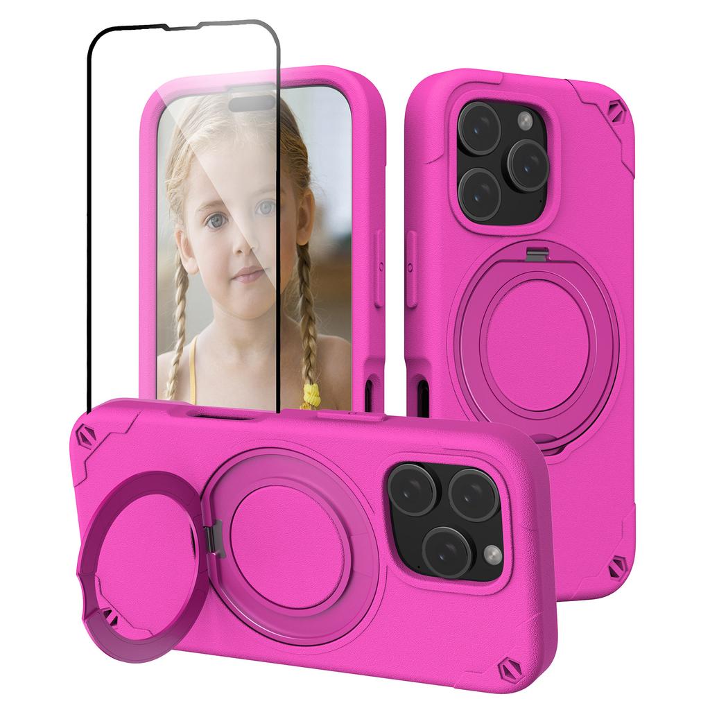 For iPhone 12 Pro Max Case Magnetic Kickstand EVA Phone Cover with Tempered Glass Screen Protector