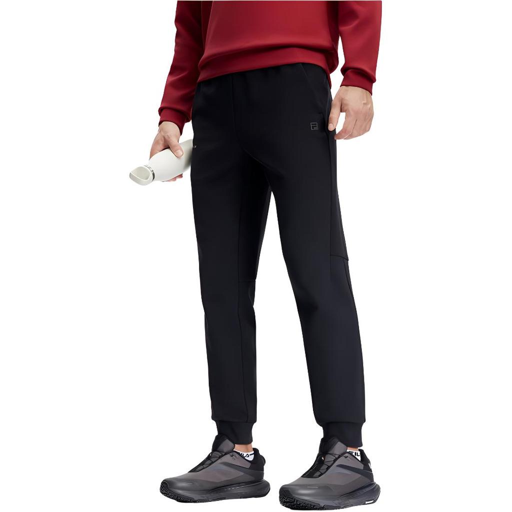 FILA Solid Color Fitness Tapered Stretch Knit Sports Pants Men Bottoms Deep-Black A11M411607F-BK