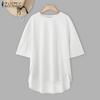 ZANZEA T-shirts Casuais Femininas de Gola Redonda, Bainha Irregular Soltas de Manga Curta