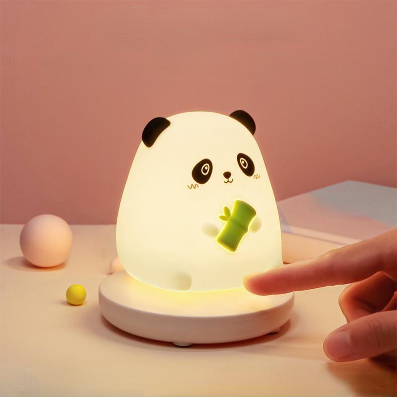 LED Night Lights for Children Bedroom Cute Animal Pig Rabbit Silicone Lamp Touch Sensor Dimmable Child Holiday Gift Rechargeable