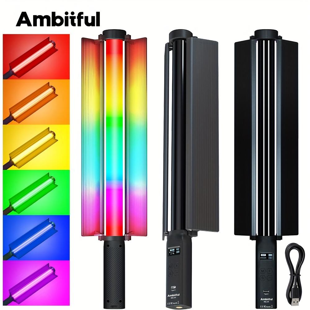Ambitful Portable Handheld RSL-01 LED Video Light Wand 2500K-9000K, 360° Full Color RGB, Barn Door, Built-In Battery