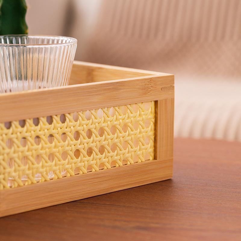 HeMu-Bamboo Grid Side Storage Box, Bedroom Cosmetics Sorting Box, Living Room Desktop, Desktop, Rectangular Tray, Acrylic