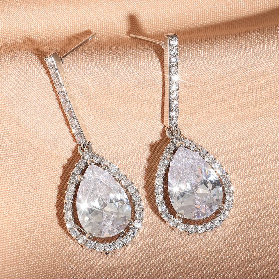 ZAKOL Luxury Teardrop Cubic Zirconia Dangle Earrings For Women Sparkling Crystal Earrings Bridal Wedding Party Jewelry Gift