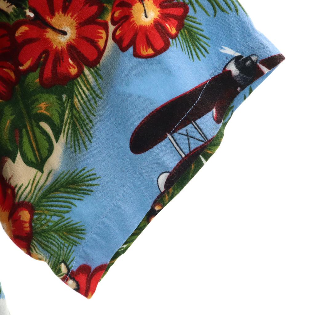 BIG DOGS Dog Floral Pattern Short sleeve Aloha shirt 16/18 Blue Kid's Used