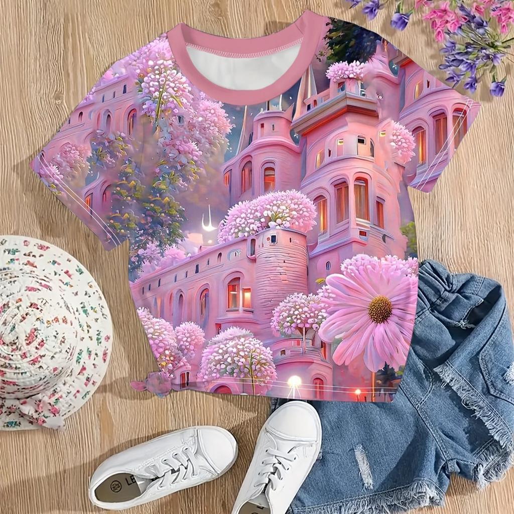 Children's Clothing Girl T-Shirt 3D Candy Color Print T-Shirt O-Neck Short Sleeve Tops Kids Summer Outdoor Casual Girl Clothes