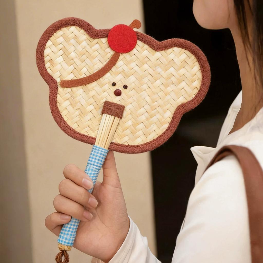 Cute Cartoon Handmade Woven Fan 2026 New Creative Handheld Fan for Girls Photo Props Baby Cooling Fan