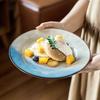 Creative Color Matching Plate Ceramic Plate Light Plate Tableware Round Large Plate Retro Style Household Dish Dessert Plate