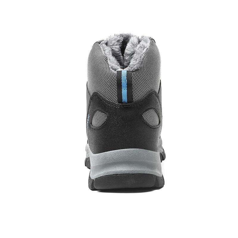 Holfredterse Outdoors Hiking Shoes Winter Men Leather Ankle Fur Waterproof Snow Boots Trekking Boots 0239 Black/Grey Lightweight